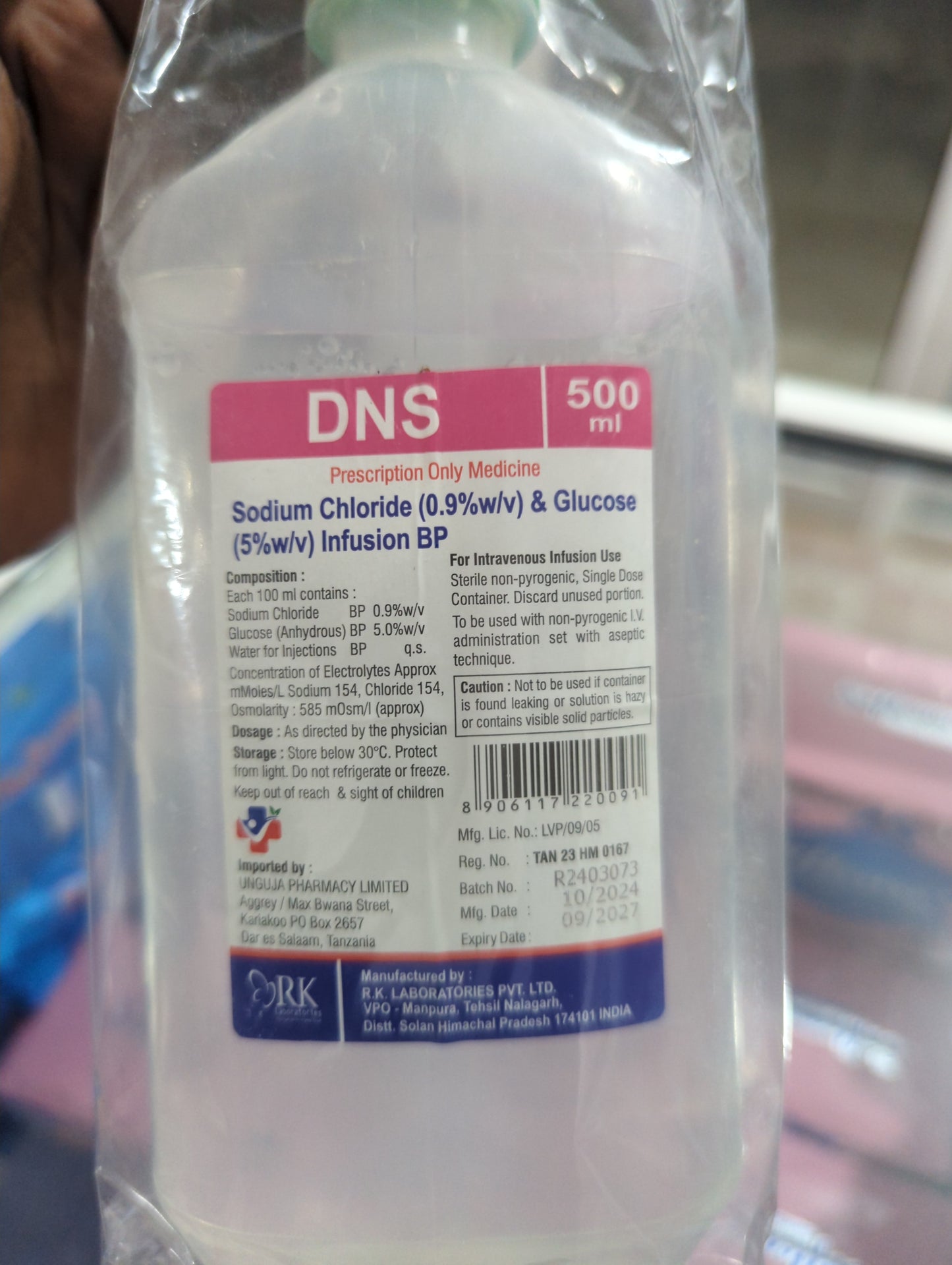 Sodium chloride and glucose intravenous infusion DNS 500ml